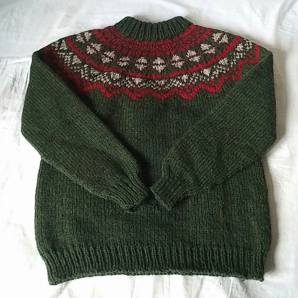 Hand Crafted Sweaters - HAND KNIT - soft forest green fair isle sweater